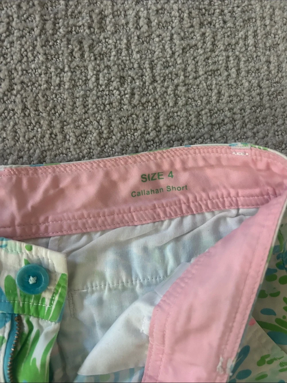 Lilly Pulitzer Aqua, Green & Pink Printed Cotton Bermuda Shorts